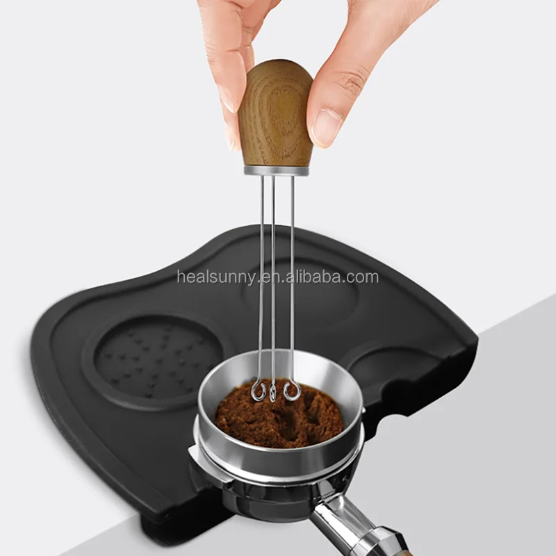 

Stainless steel coffee distributor tamper tool coffee cafe tamper wooden handle