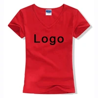 

High Quality Summer Cotton Short Sleeve V-Neck Women Blank T-Shirt Custom Logo Printing