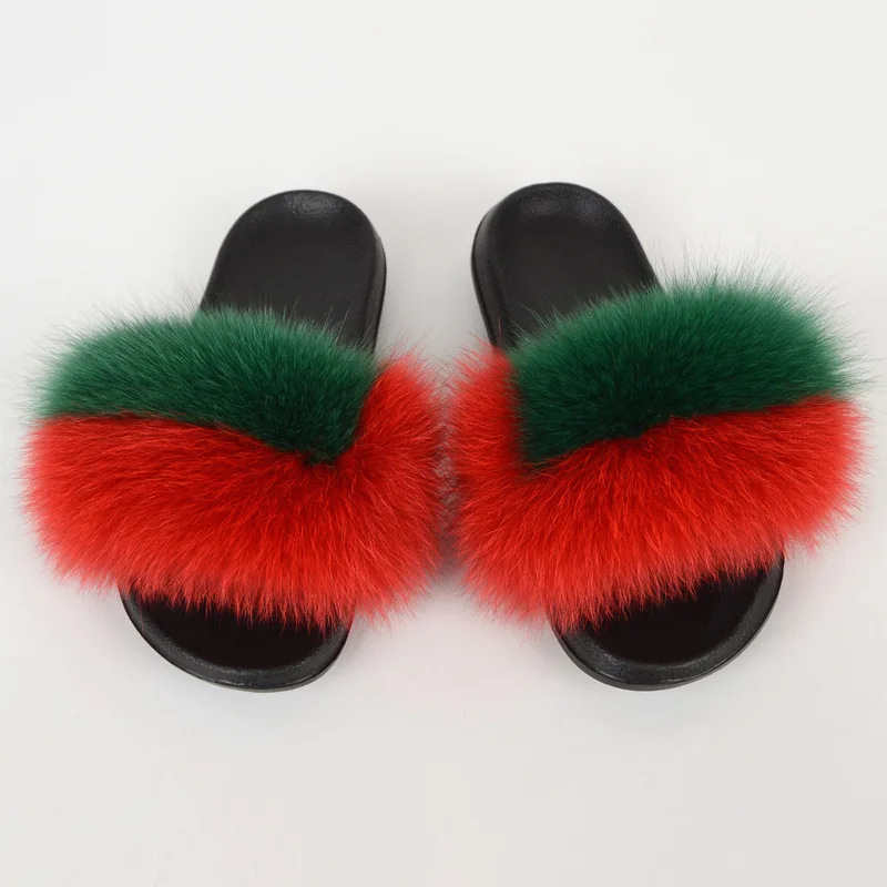 

Curlyfur new design custom color logo furry raccoon slippers women girls real racoon fur slide vendor