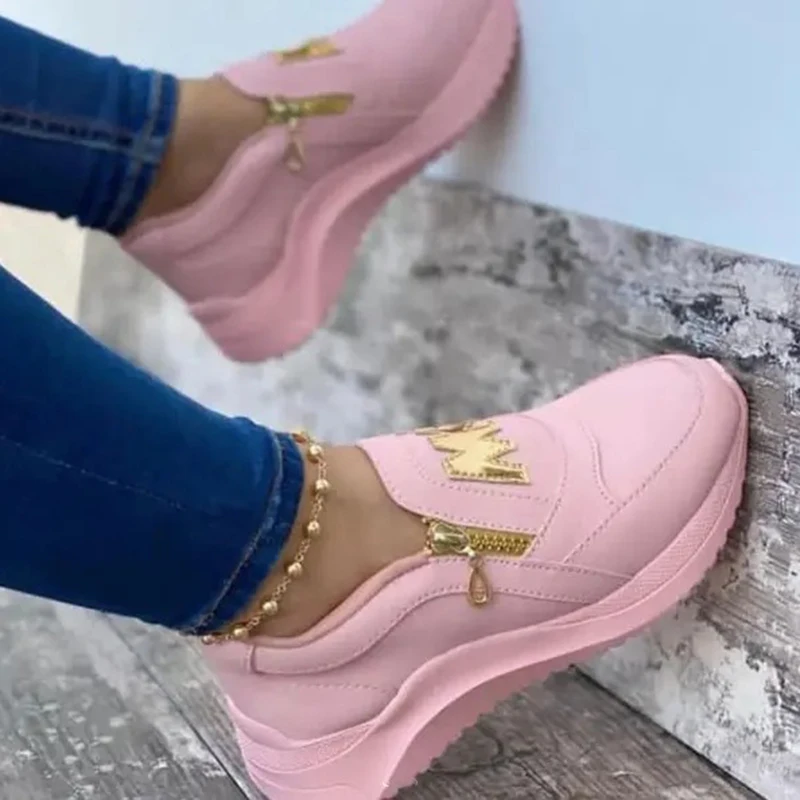 

Zapatos De Mujer 2021 Women Chunky Sneakers Solid Color Platform Shoes Thick Bottom Zipper Women's Vulcanized Shoes Sneakers