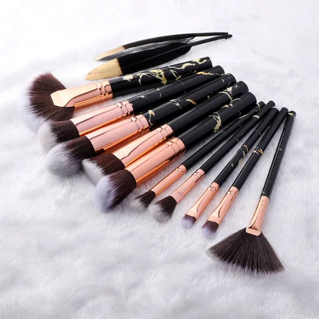 

High Quality Factory Price 10Pcs Marble Cosmetic Makeup Brush Set With Make Up Case Bag Box Easy Wash, Marbel/marbling