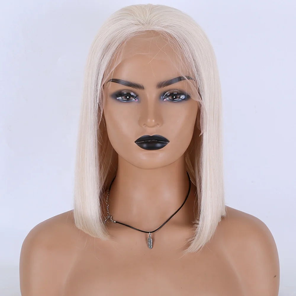 

Premier European Virgin 13x6 Ice Blonde HD Transparent Lace Frontal Bob Human Hair Wig With Pre Plucked Hairline