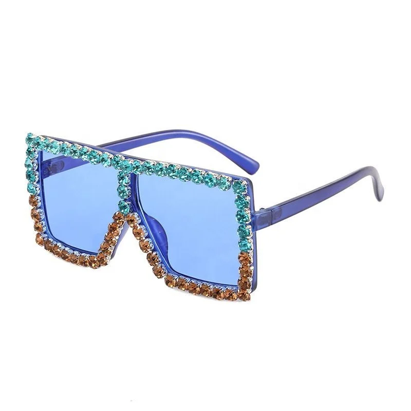 

2021 New Trend Kids Style Bling Bling Diamond Sun Glasses Girls Square Oversized Sunglasses, Pantone color