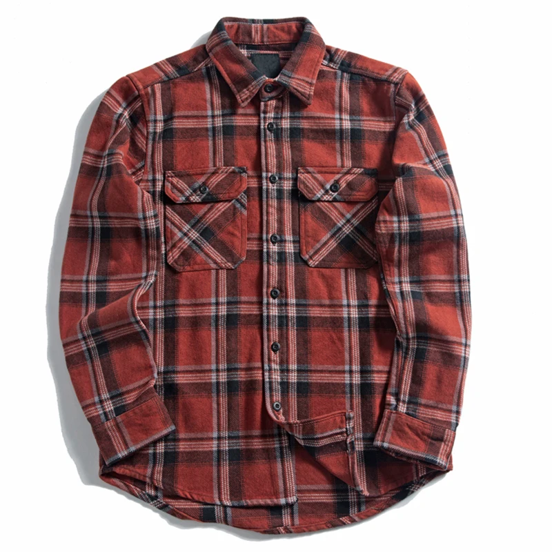 

Wholesale oversized thick cotton heavyweight fashion stock mens plaid flannel shirts providers black white green