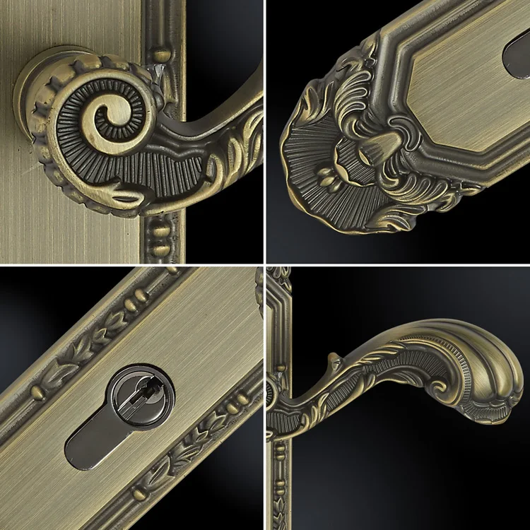 Mechanical Mortise Pure Copper Door Lock With Handle Lock Antique Brass Lock For Villa Gate Hall