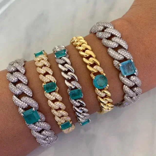 

2020 new arrived cz cuban chain blue emerald gemstone cuban link chain bracelet for women, Silver