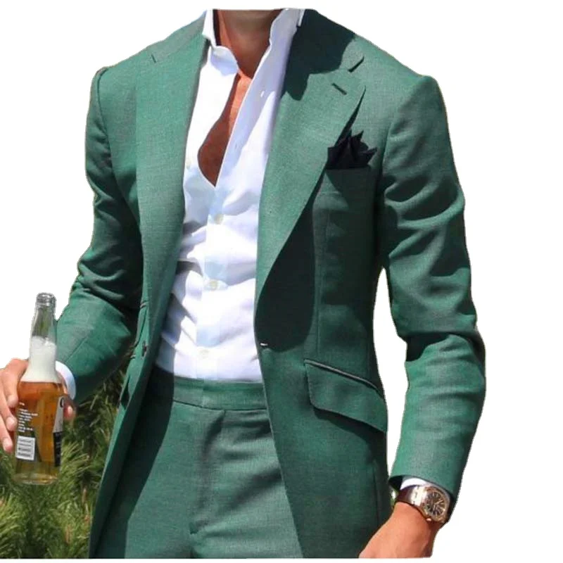 

High Quality 2 Piece Sets (coat +pant) Green Suit For Business party All Year ZYL153