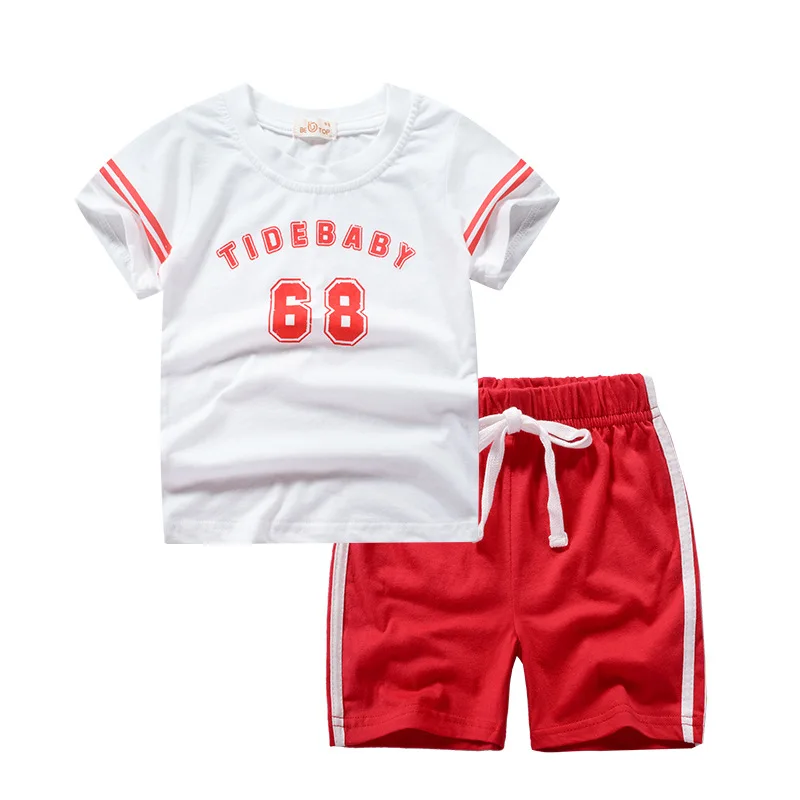 

Summer Children Boys Casual Sleeveless Number Letter Tops+Shorts Suits Costume Set