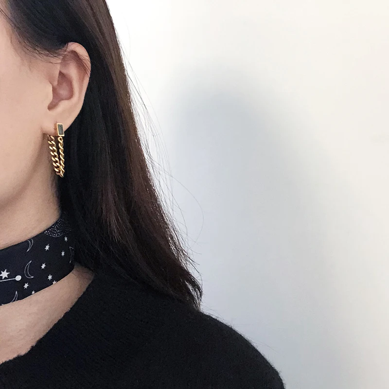 

Stainless Steel 18K Gold Plated Black Zircon Cuban Chain Earrings