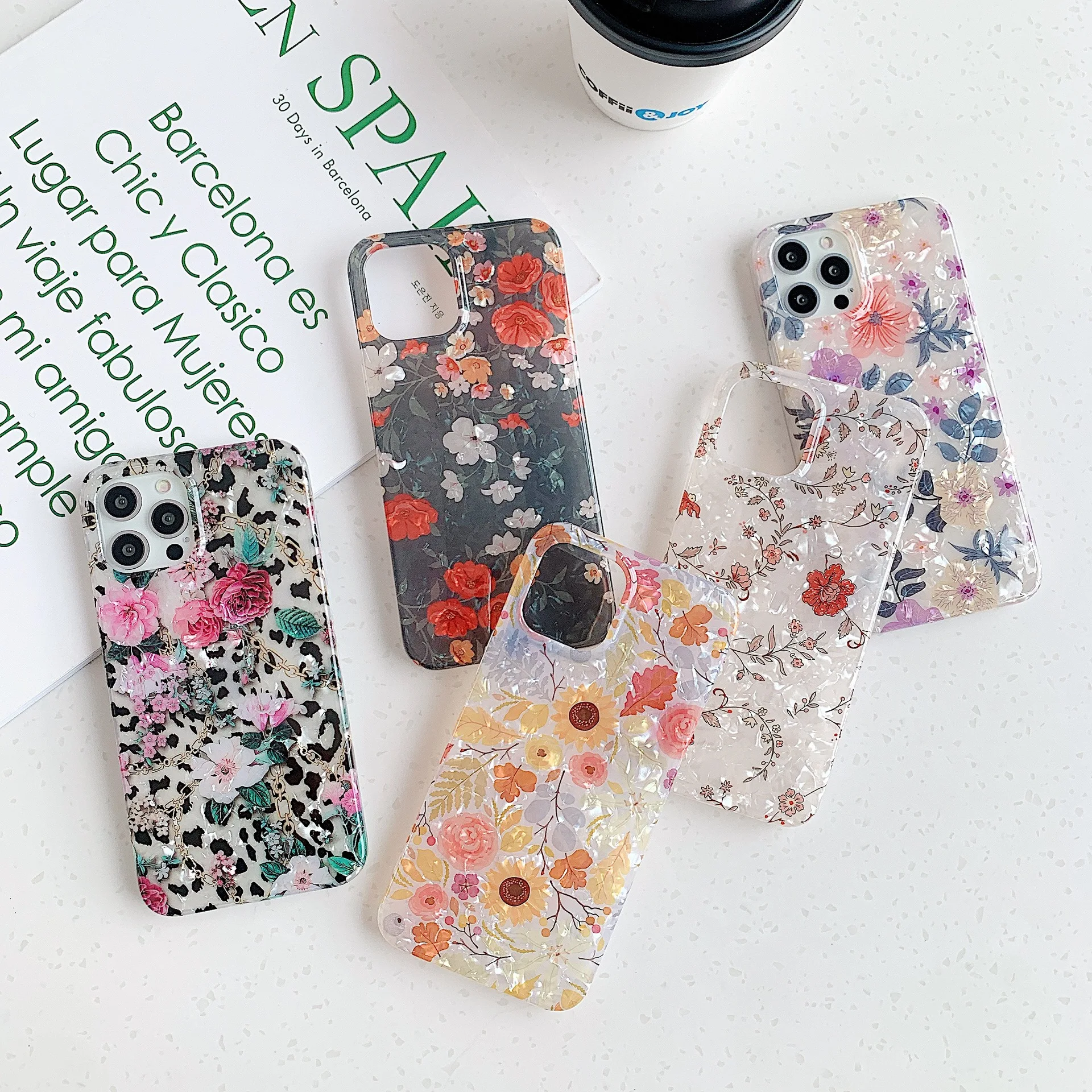 

Amazon Hot Sale Retro Style Shell Pattern Flower TPU Mobile Phone Case for iPhone 11 Floral Cases