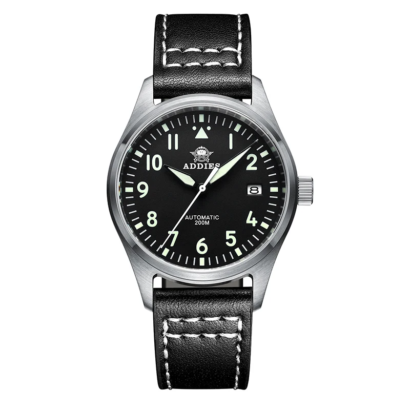 

Men's Diving Luminous Automatic Date Watch and Leather 316 Steel with NH35 Pilot mechanical Watch