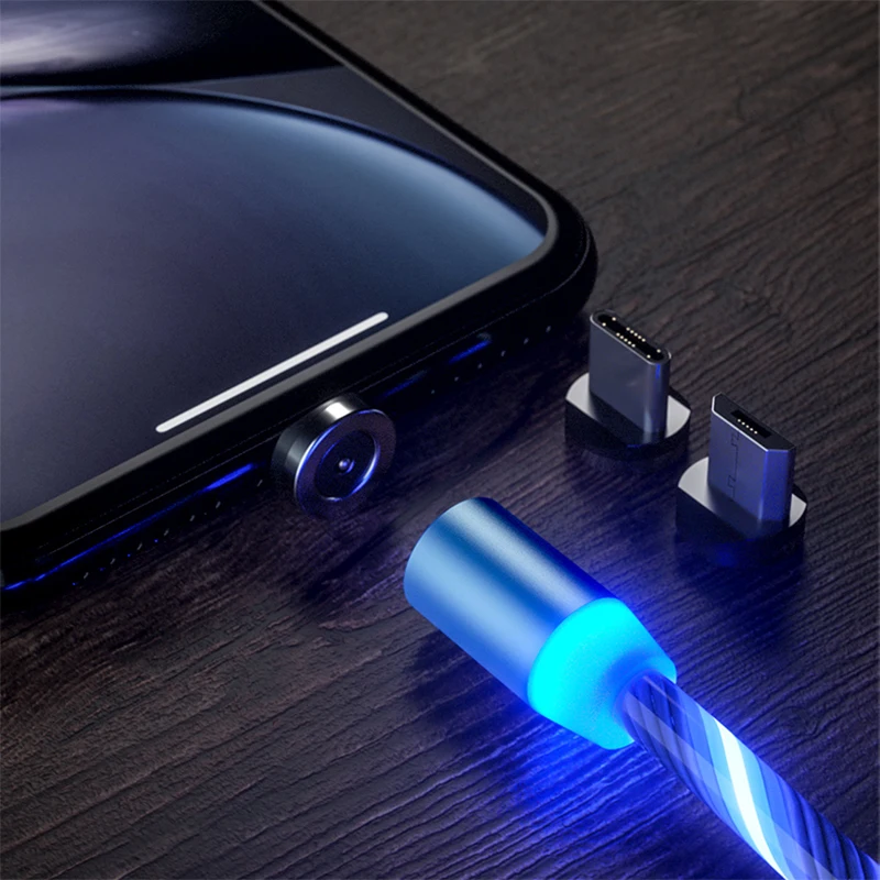 Rotate Usb Phone Charging Data Cable Flowing Type C Led Night Light Up Glow 2m Luminous Usb C Micro 3 in 1 Magnetic Usb Cable