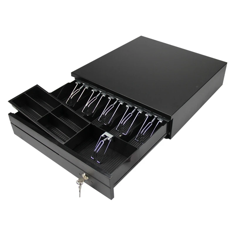 

Metal Cash Register Money Drawer for POS with 4 Biil 3 Coin Cash Tray for Retail and Supermarket, Black+white