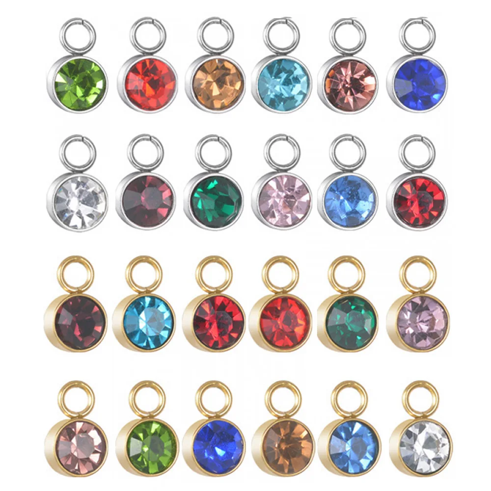 

Wholesale Diy Necklace Bracelet Jewelry Accessories Cubic Zirconia Stainless Steel Pendant Birthstone Charm