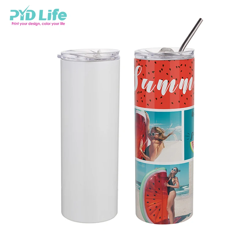 

Wholesale Custom Travel Tumbler Stainless Steel Vacuum Insulated Sublimation Tumbler Skinny Tumbler With Straw, Silver/white