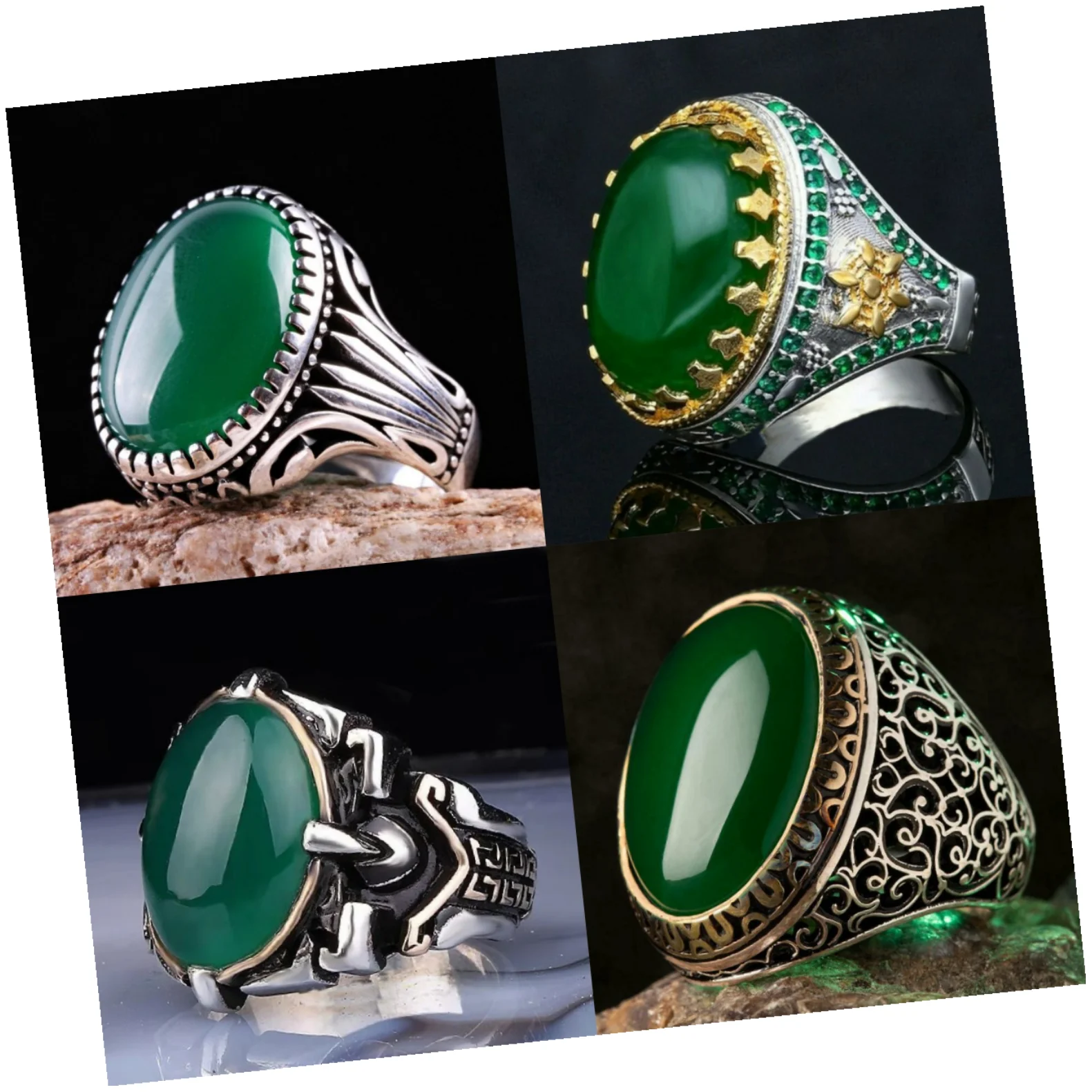 

DAIHE 2023 Wholesale Custom Man Luxury Design Agate Ring Green Gemstone Men's Rings Jewelry