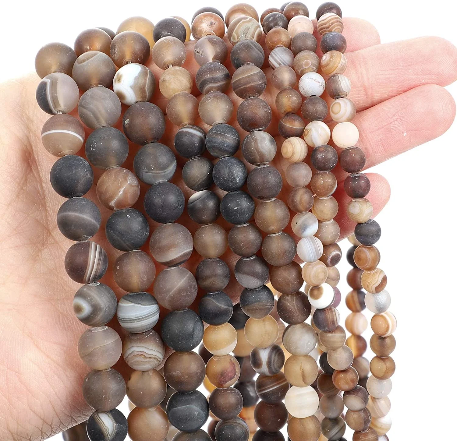 

Natural Stone Matte Loose Beads,Stripe Line Coffee Agate Onyx Beads,8mm Round Loose Beads DIY Jewelry