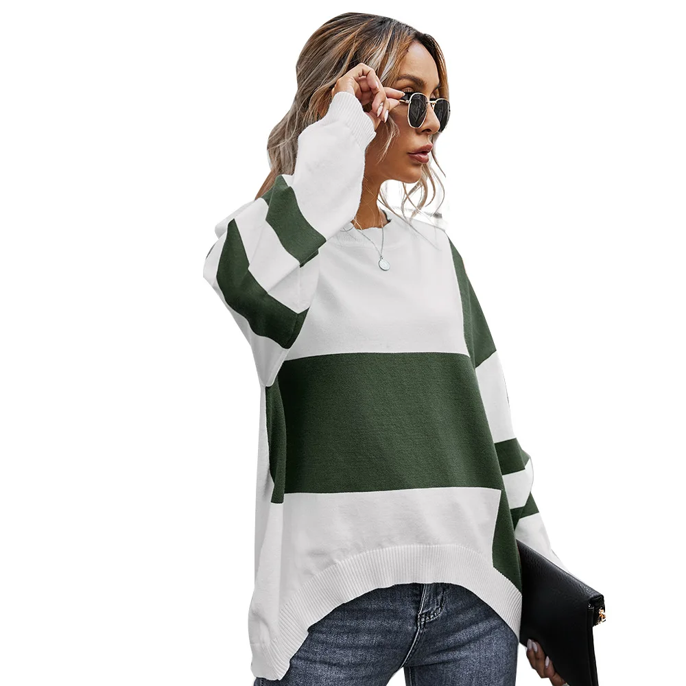 

Striped Sweater Women Ladies Sweaters and Pullovers 2020 New Fashion Winter Contrast Color Knitted Autumn Computer Knitted Long