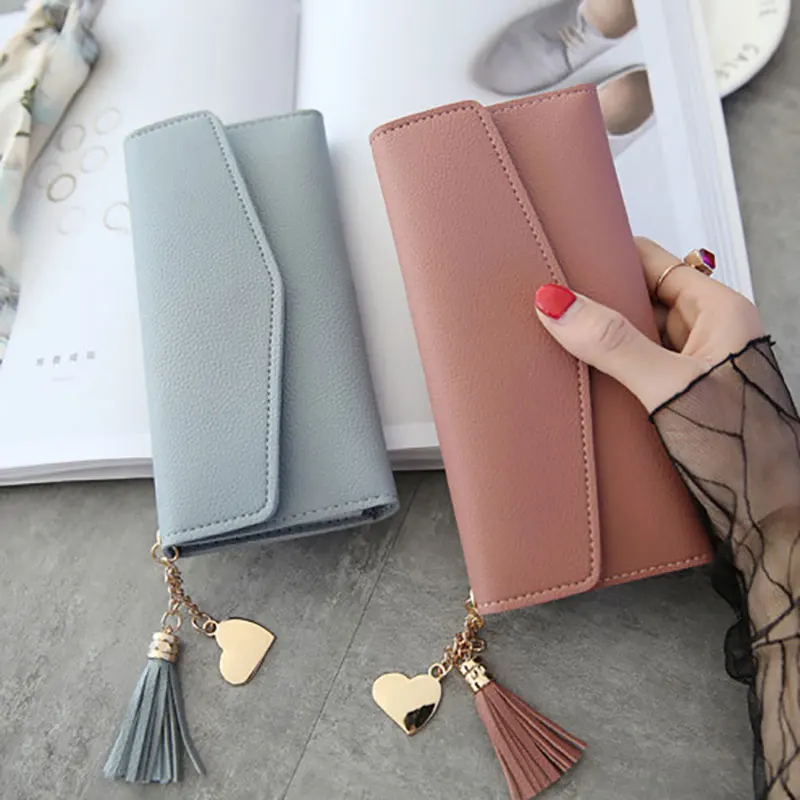 

cheap Female Money Purses Tassel Coin Purse Card Holder tassel ladies women slim long leather wallet, Customized color