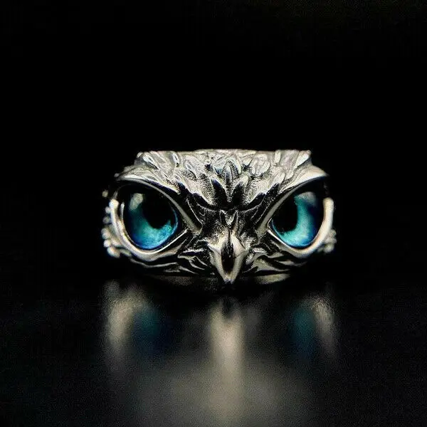 

Fashion Alloy Retro Blue Eye Owl Ring Women Jewelry Gift Animal Rings Adjustable Finger Ring