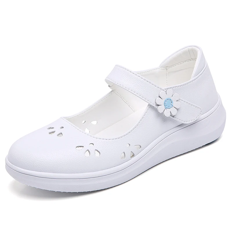 

Summer Women White Breathable Cowhide Air Cushion MD Outsole Doctor and Nurse Medical Shoes genuine leather flats