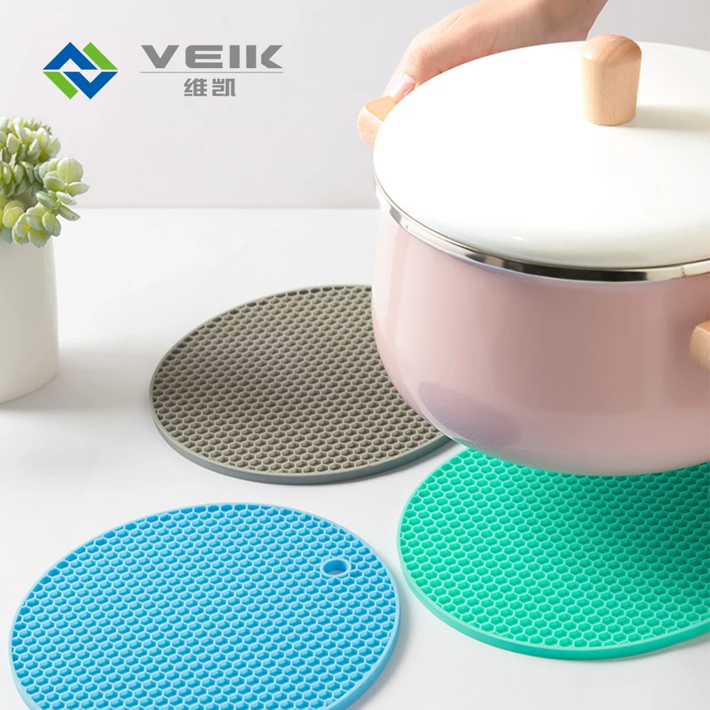 

High Quality Round Non-Slip Kitchen Utensils Silicone Hot Pot Pad Trivet Mat, Customized
