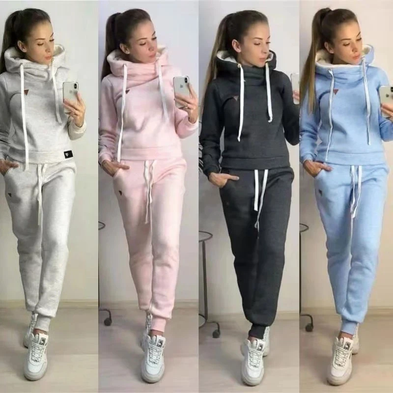

2020 winter Women Tracksuit Sportswear Long Pants Set Two Piece Long Sleeve Hoodies Sweatshirt Suit Jackets Winter Warm Outfits, Customized color