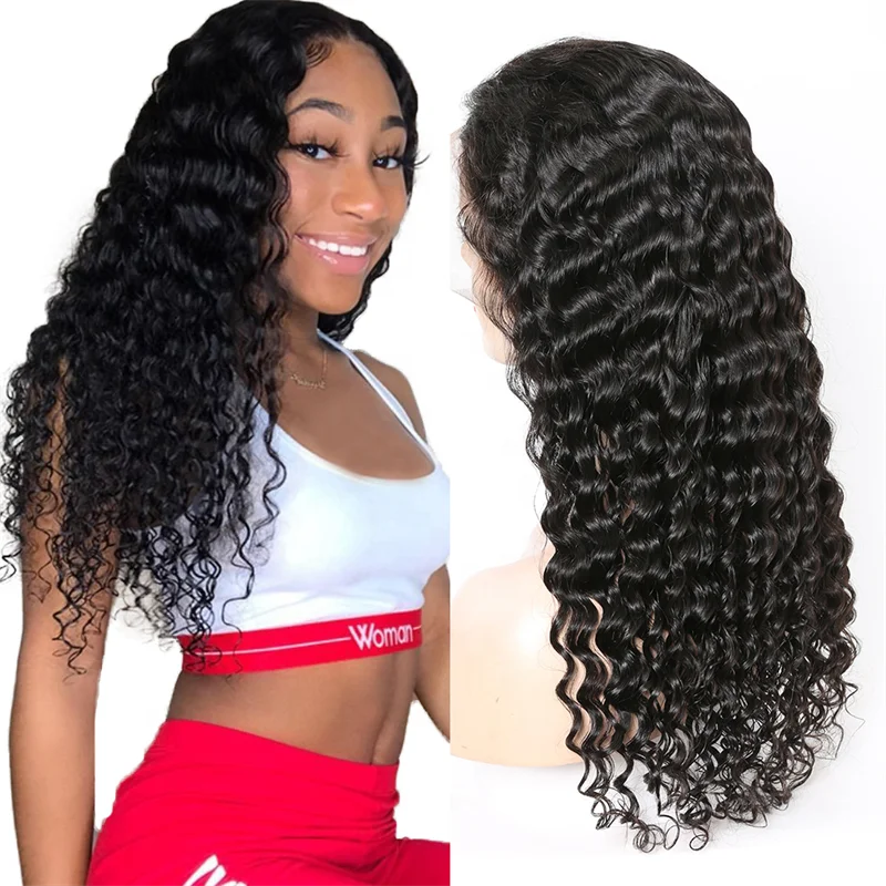 

Support Drop Shipping 100% Human Remy Hair Transparent Swiss Lace 13X4 Lace Front Wig Deep Wave