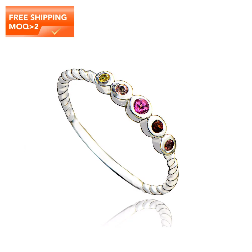 

Authentic Sterling Silver 925 Ring Designer Jewelry Luxury Twisted Band Colorful Natural Tourmaline Gemstone Fine Jewellery