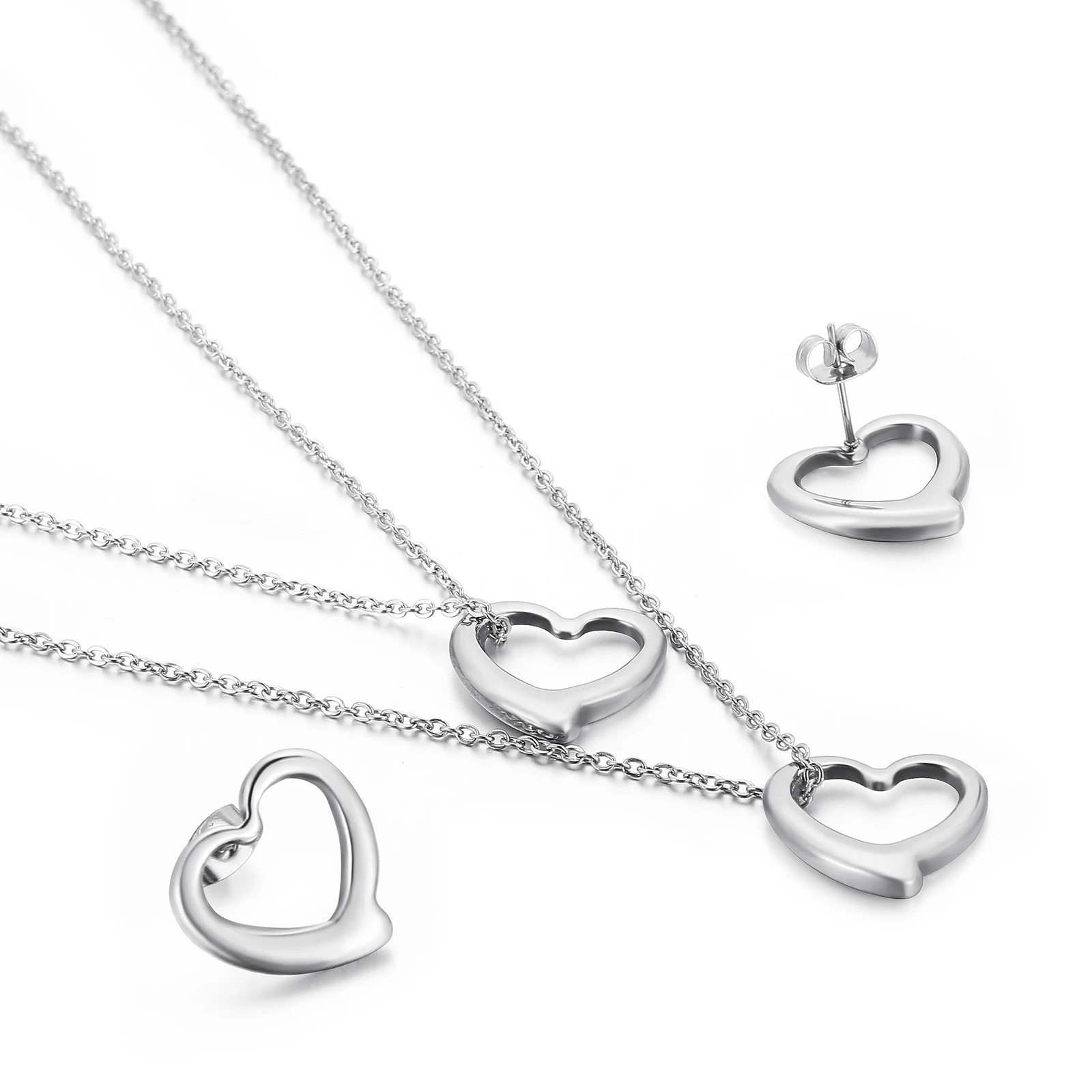 

Kalen Hot Sale 316L Stainless Steel Love Heart Pendant Earrings Jewelry Set Necklace, Gold/steel/