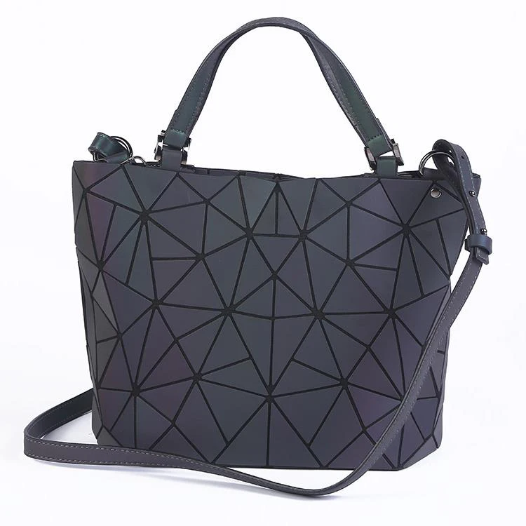 

Fashion Women Geometry Shoulder Bag New Geometric Luminous Bag Laser Folding Totes Large Capacity Qualited Leather Handbag