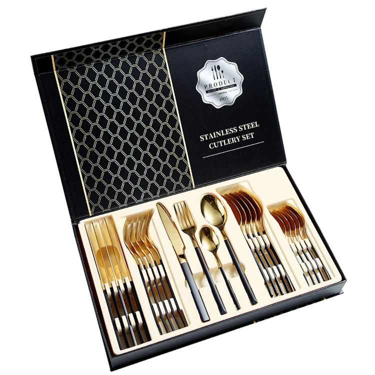 

Wholesale High Quality 24 Piece Gold Cutlery Set Stainless Steel With Wooden Case, 6 colors