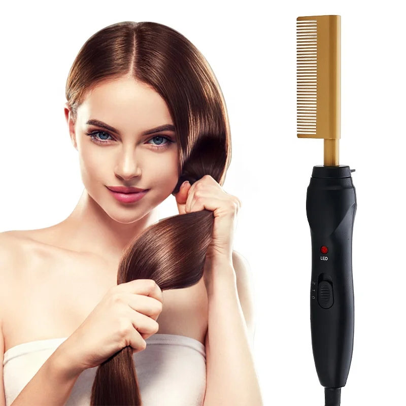 

40% Discount 500 Degrees Hair Brush Straightener Private Label Hotcomb Rhinestone Pink Pressing Hot Comb Electric, Gold