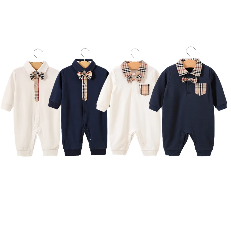 

Wholesale Casual Newborn Baby Boy Romper Onesie Turn Down Collar Cotton long-sleeved Baby clothing, Picture shows