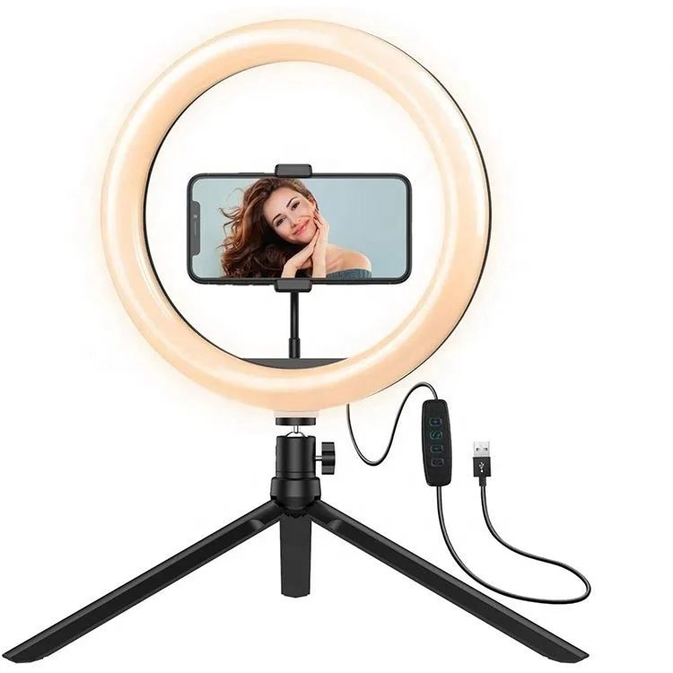 

10" Selfie Ring Light with Tripod Stand & Cell Phone Holder for Live Stream/Makeup, Led Camera Ringlight for YouTube Video