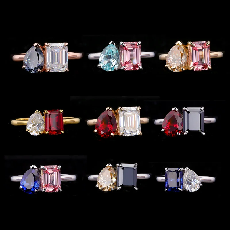 

starsgem wholesale diamond 6*8mm pear emerald cut lab ruby sapphire gold plated 925 sterling silver moissanite rings for girls