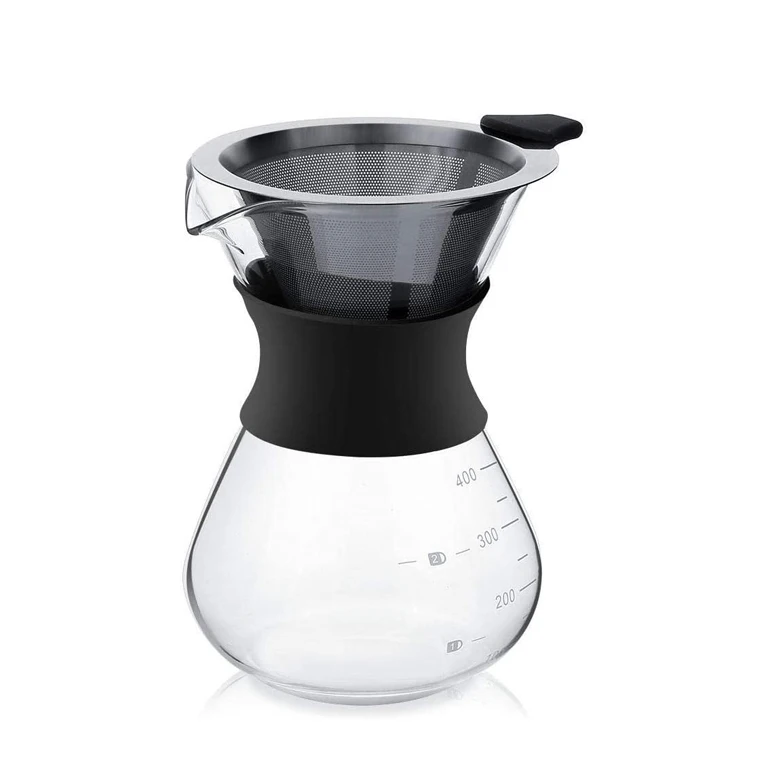 

Pour Over Coffee Maker Set with Reusable Stainless Steel Filter Elegant Glass Manual Hand Coffee Dripper Pot, Transparent