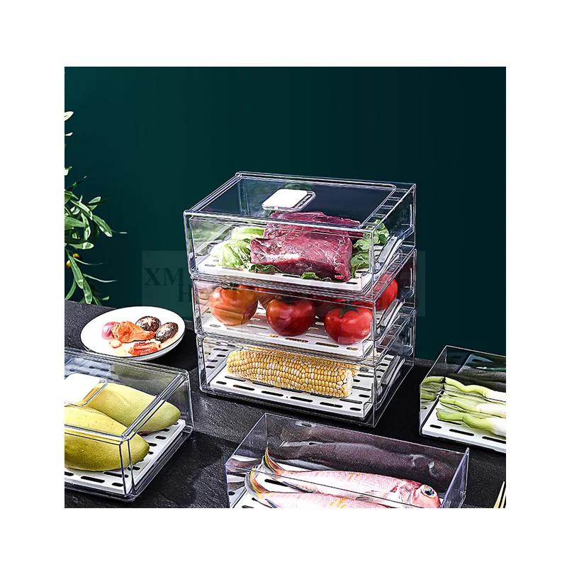 

Small Size Refrigerator Drawer Type Crisper Kitchen Freezing Transparent Pull out Thickened Storage Box