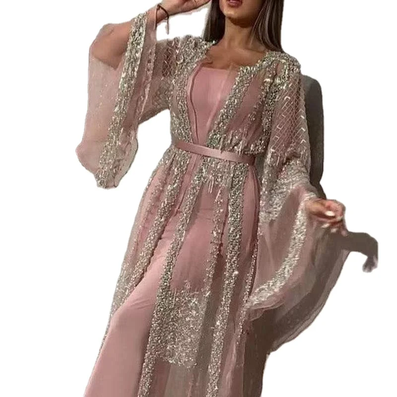 

Trendy Wholesale Plus Size Outer Wear Prom Dresses Party Maxi Sequin Evening Dress, Pink/black