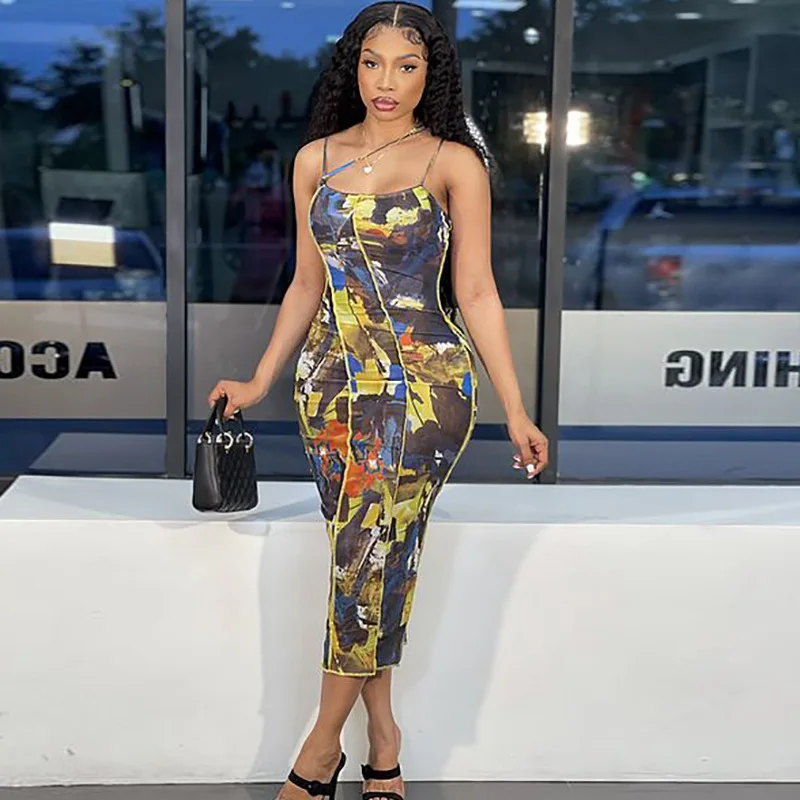 

2021 R08082 - fashion printed slip backless sleeveless women dresses