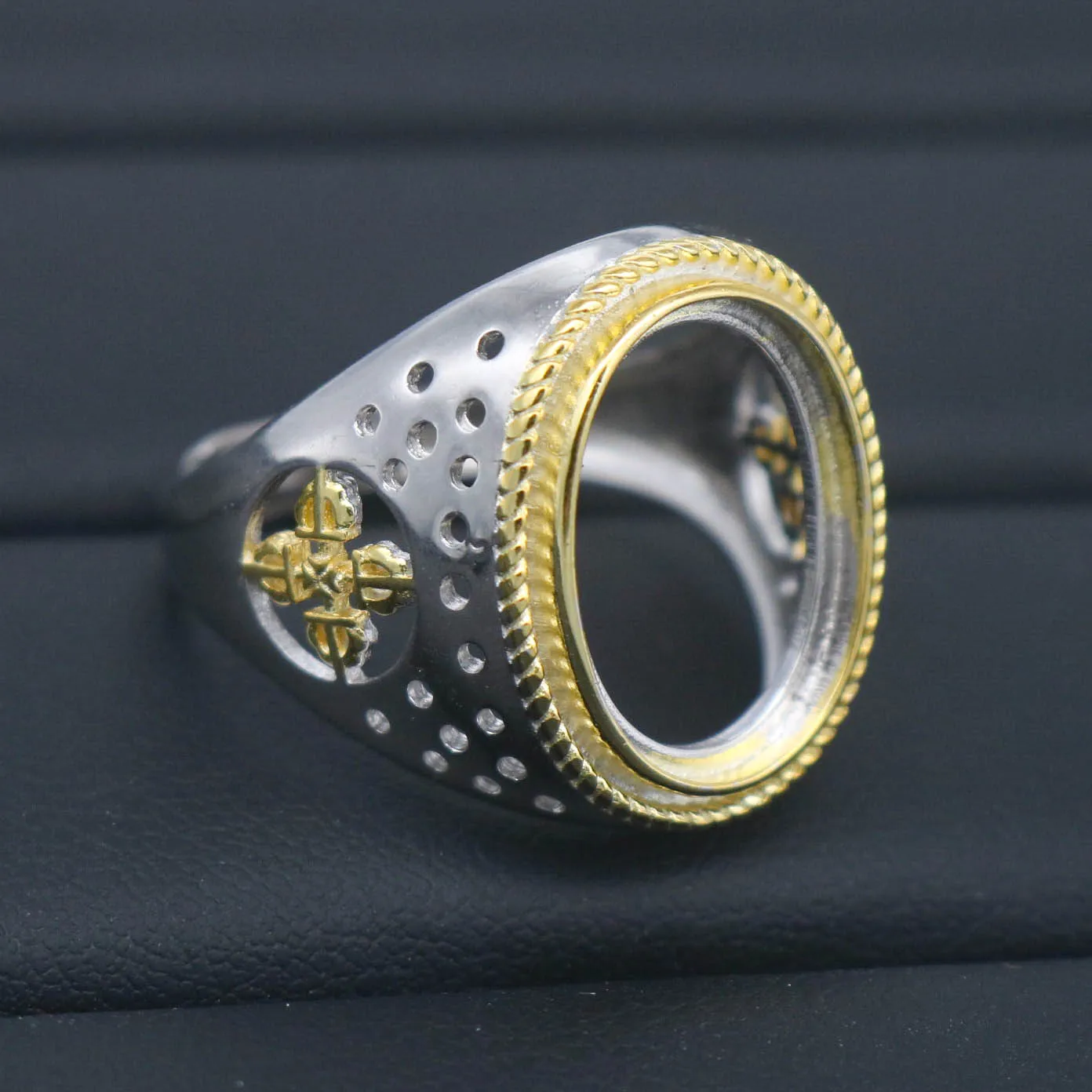 

S925 Empty Man-Ring blank 12*16 Hole without stone Support Setting sterling silver base holder for Inlay