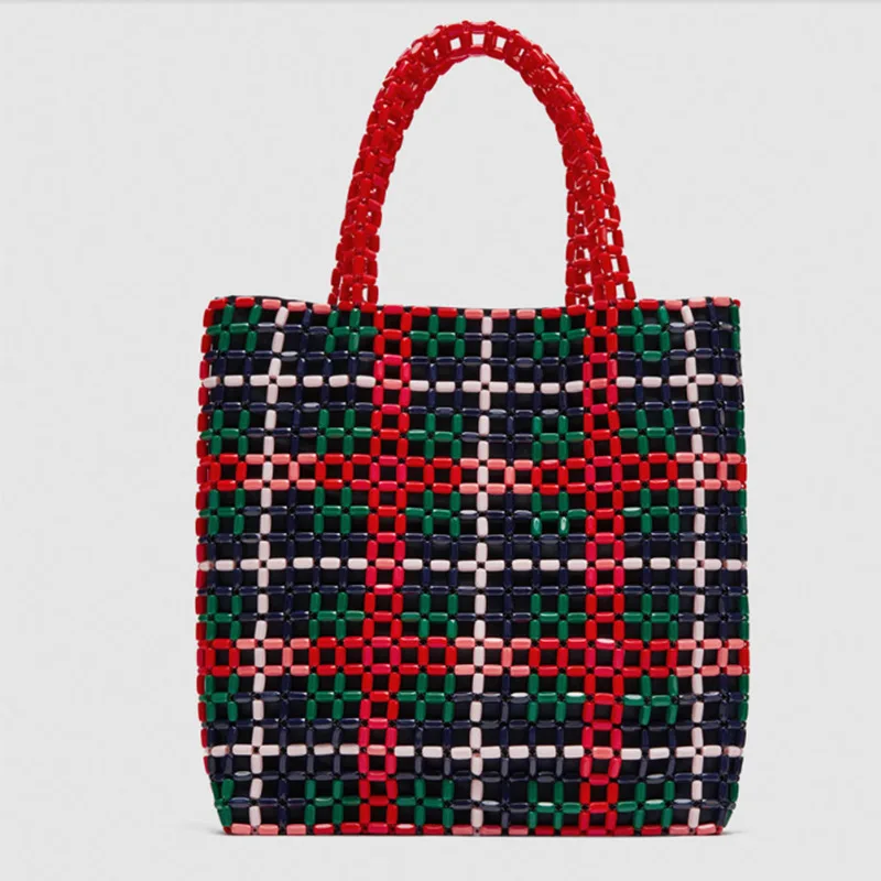 

Acrylic women hand bags crystal cosmetic bags cylinder handmade beads pearl stripe DIY handbag mobile phone bag wholesale custom, Customizable