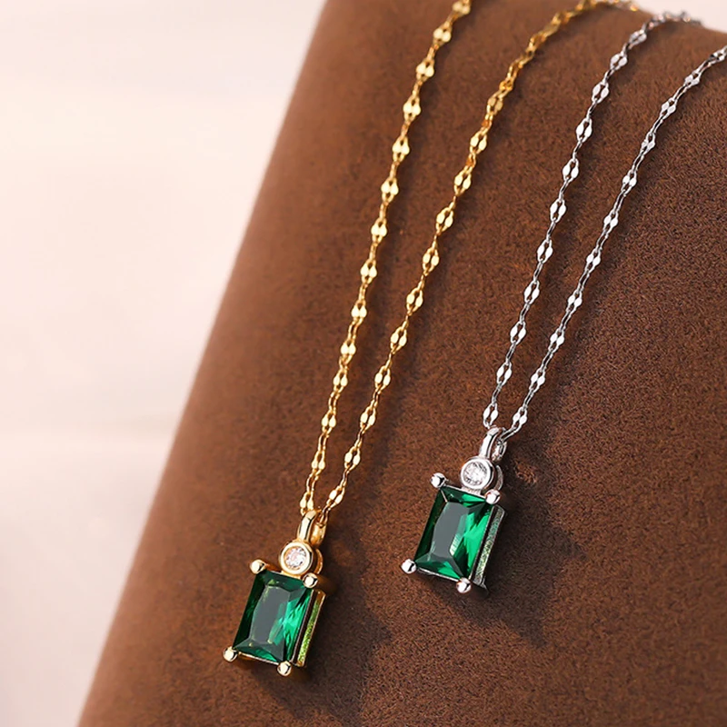 

Wholesale 925 sterling silver women jewelry gold plated small green zircon pendant necklace