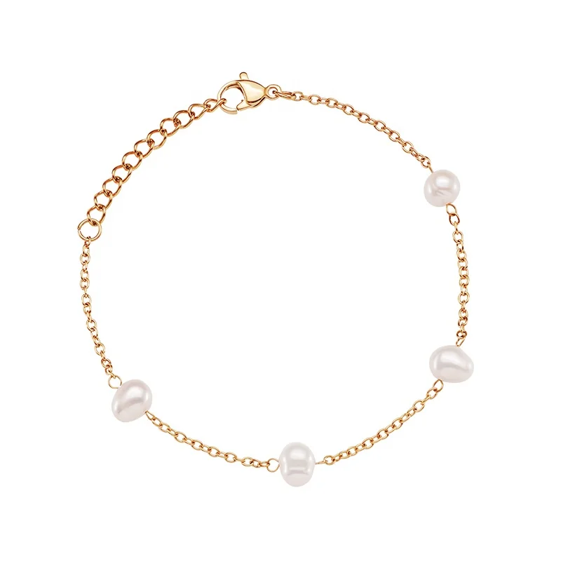 

Latest 18K Gold Plated Stainless Steel Jewelry Chain Natural Freshwater Pearl Charms For Women Accessories Bracelets B222303