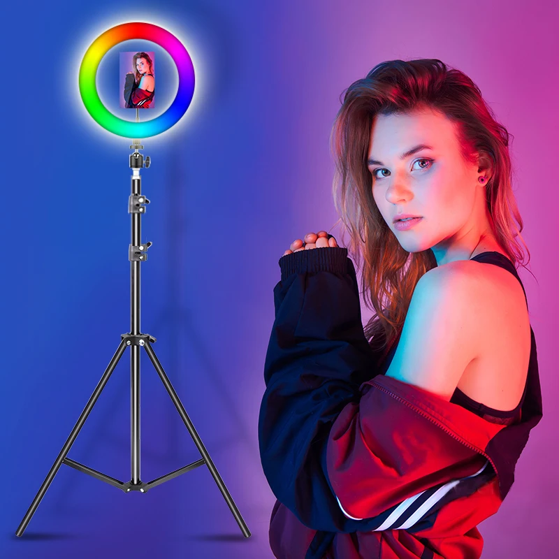 

wholesale beautiful portable studio light photography 10 inch RGB ring light with tripod stand