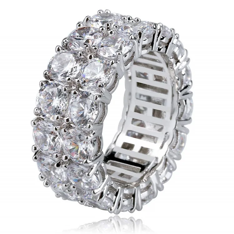 

Amazon hot sale 2 rows round cut 14K silver plated diamond ring natural unisex vintage punk rings
