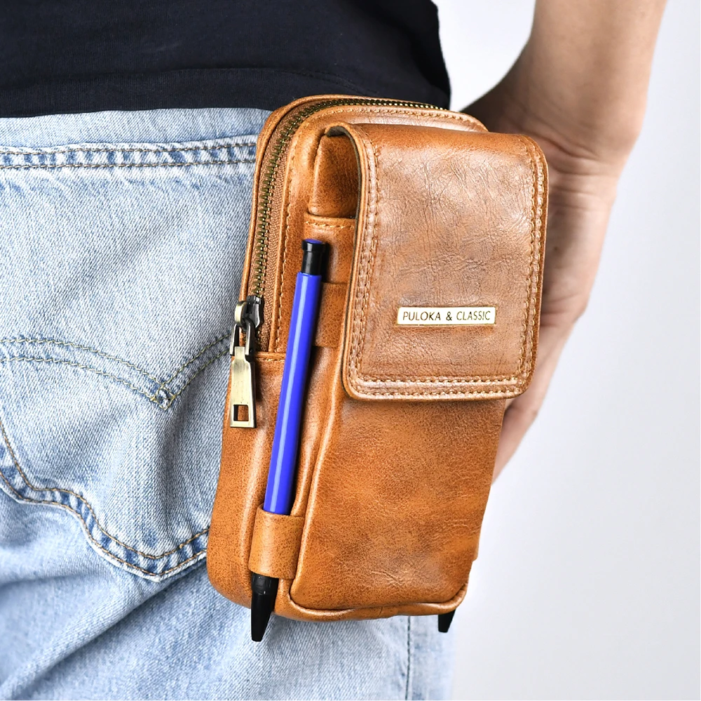 

PULOKA Whole High Quality Men Carrying PU Leather Universal Vertical Outdoor Cell Phone Case Holster Clip Waist Belt Bag