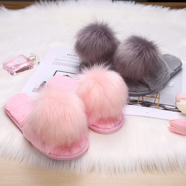 

Women Home Slippers Soft Fur Shoes Fashion Warm Plush Shoes Woman Slip On Flats Female Slides Black Pink Drop Ship, As the pic