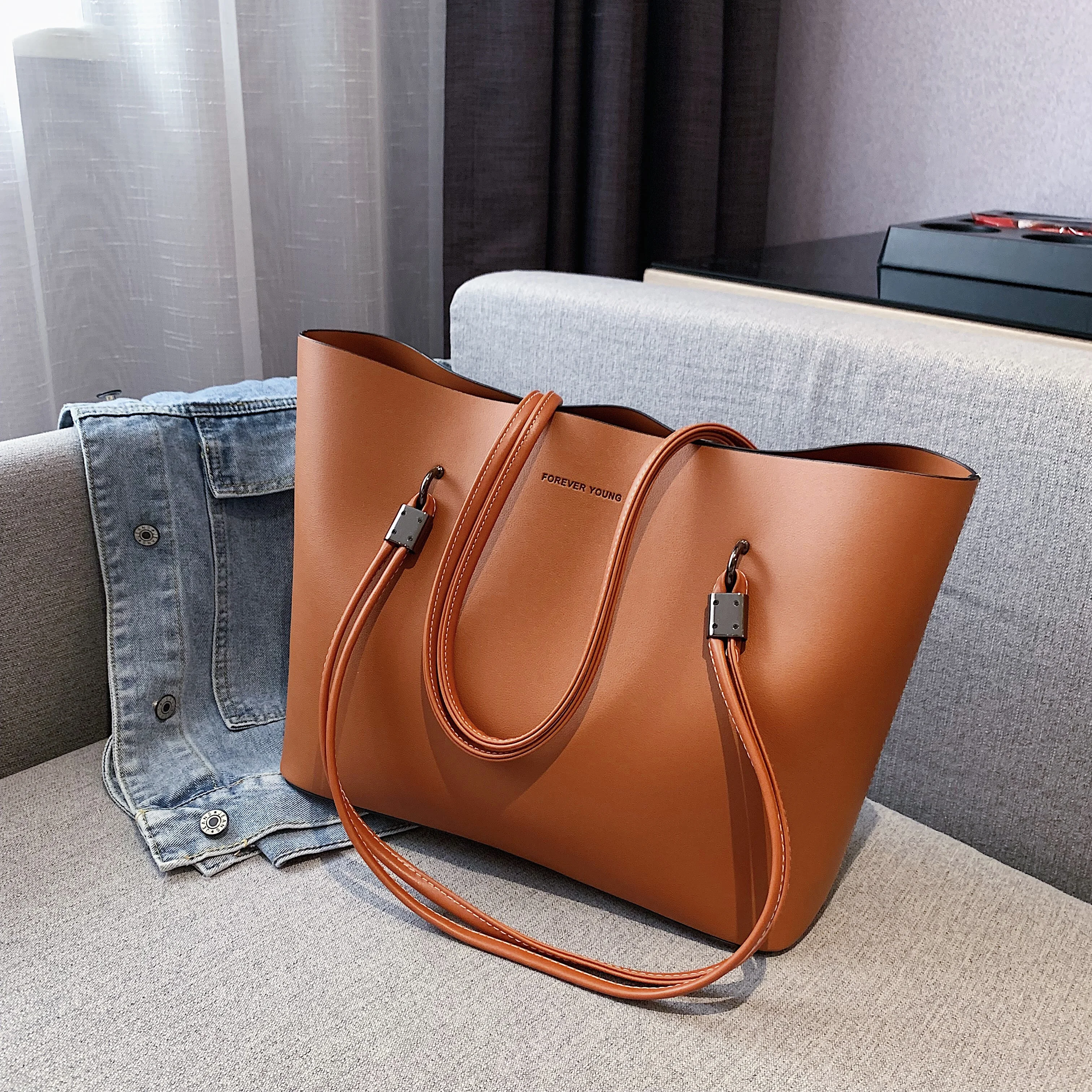 

2020 New Style Fashion Vintage Crazy Horse ladies PU Leather Handbag Tote Bag, Customizable