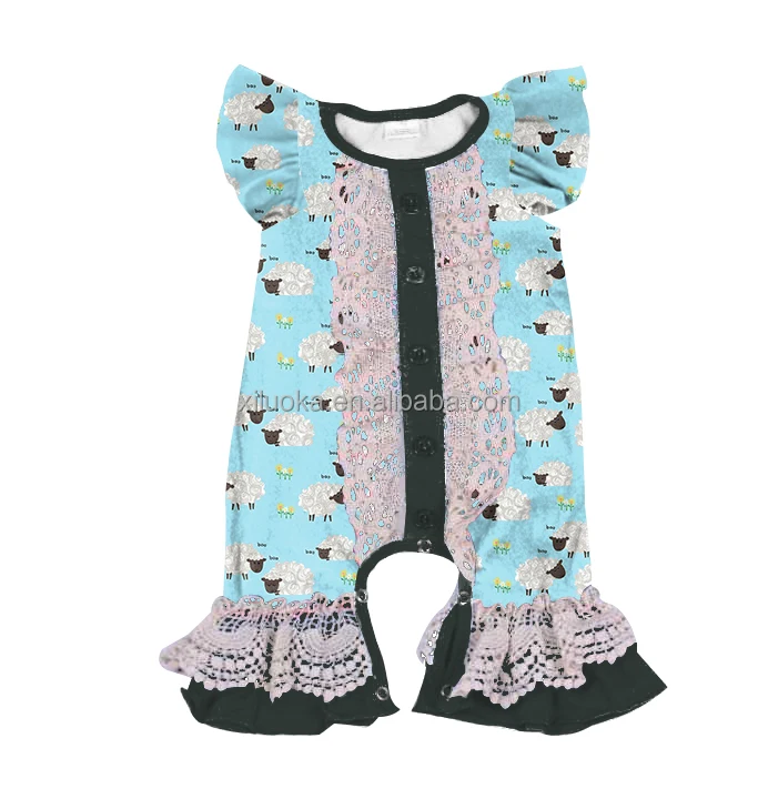 

Flutter Sleeve Baby Summer Clothing Sheep Print Milk Silk Toddler Ruffle Jumpsuit